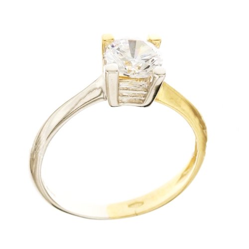Two-tone solitaire ring for woman in White and Yellow Gold 803321736194