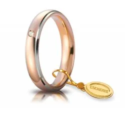 Fede Nuziale Unoaerre Comoda 4 mm Oro rosa bordi bianchi con diamante