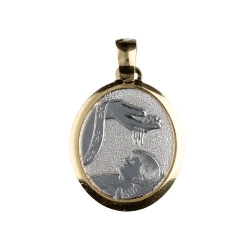 Yellow and White Gold Baptism Medal Pendant GL100018