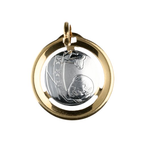 Yellow and White Gold Baptism Medal Pendant GL100026