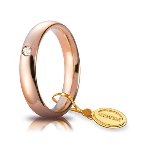 Fede Nuziale Unoaerre Comoda 4 mm Oro rosa con diamante