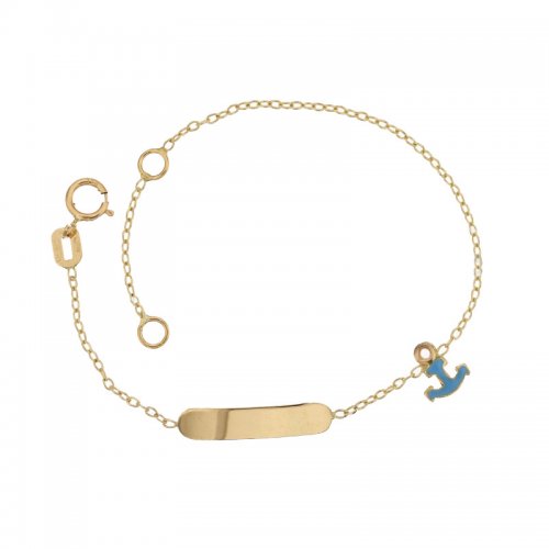 Miore Bracciale Oro Giallo 375 Per Bambini Con 3 Cuori - Lunghezza 14 Cm (12+2 Cm), Gioiello Artigianale Con Certificato
