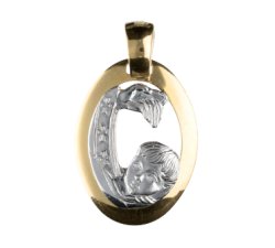 Yellow and White Gold Baptism Medal Pendant GL100066