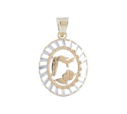 Yellow and White Gold Baptism Medal Pendant GL100067