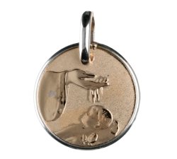 Yellow and White Gold Baptism Medal Pendant GL100068