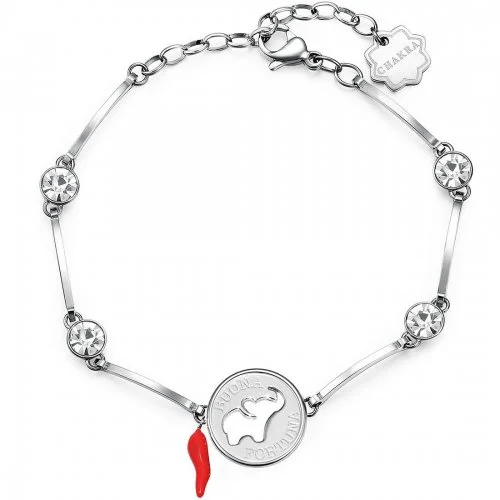 Brosway Bracciale Rigido Donna Elefante E Cornetto - Acciaio 316L E Cristalli, Collezione Chakra - Modello BHKB043, Diametro 185mm