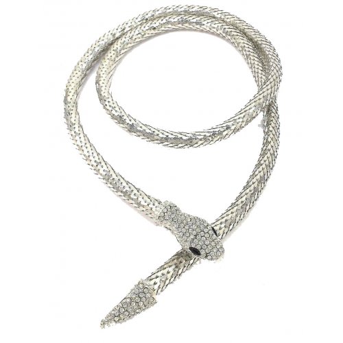 Rigid silver snake-shaped choker necklace