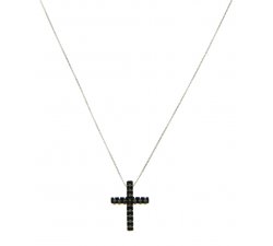 Unisex Necklace Promesse Jewels Cross Black Diamonds CRN