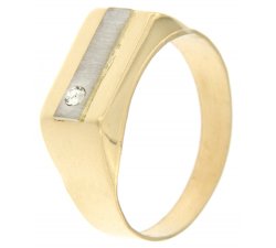 Men's Ring in Yellow and White Gold with White Stone GL100004