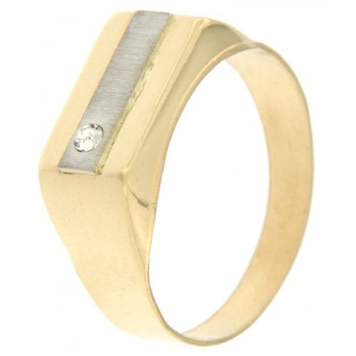 Men's Ring in Yellow and White Gold with White Stone GL100004