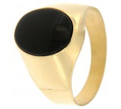 Yellow Gold Men's Ring with Black Stone 803321702177