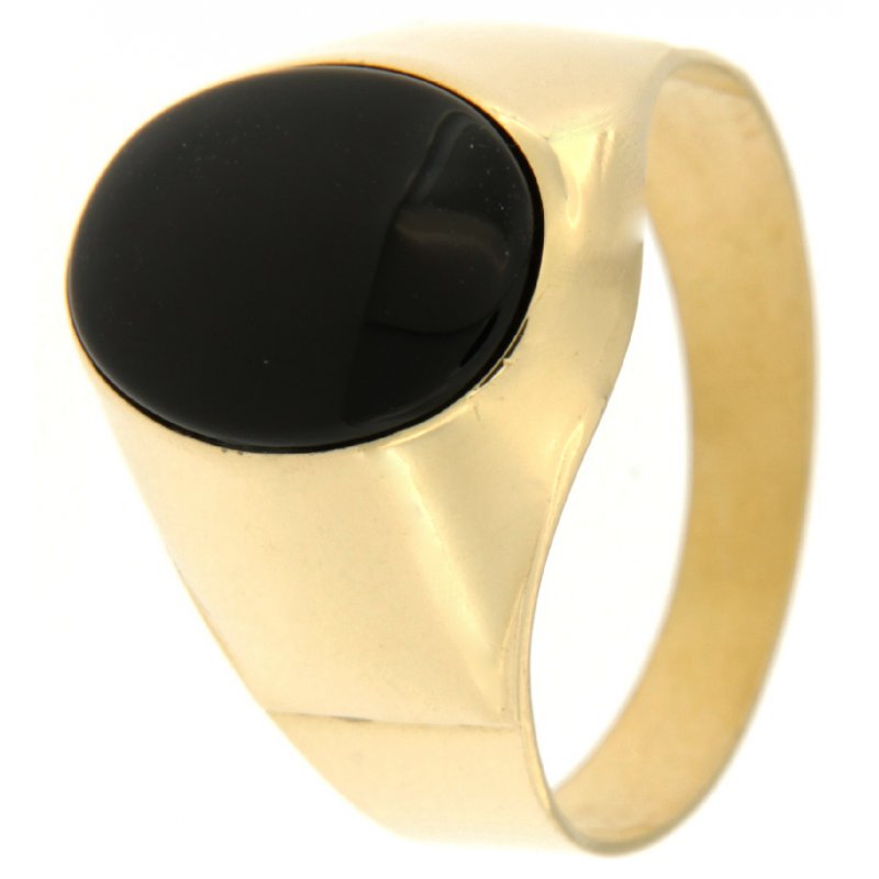 Yellow Gold Men's Ring with Black Stone 803321702177