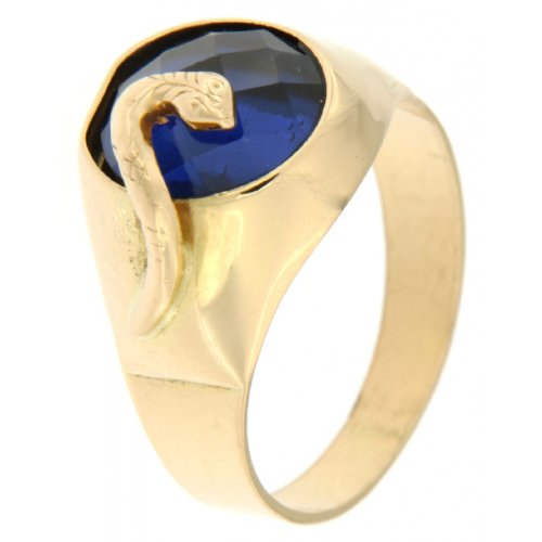 Gelbgold Mann Ring Blauer Schlangenstein 803321715365