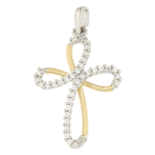 Women&#39;s Cross Pendant Yellow White Gold GL100408