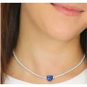 Woman Tennis Necklace Blue Silver Heart