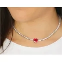Damen-Tennis-Halskette Rot-Silber-Herz