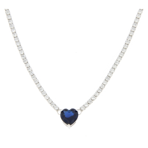 Woman Tennis Necklace Blue Silver Heart