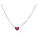 Woman Tennis Necklace Red Silver Heart