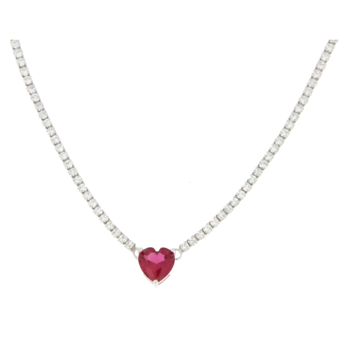 Woman Tennis Necklace Red Silver Heart