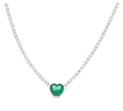 Woman Green Heart Tennis Necklace Silver 925 TCBA3