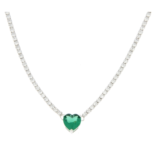 Collana Donna Tennis Cuore Verde Argento