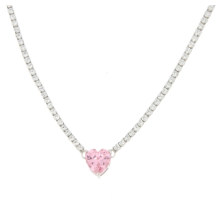 Woman Tennis Necklace Pink Heart Silver 925