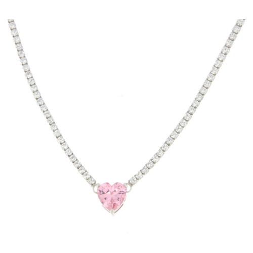 Collana Donna Tennis Cuore Rosa Argento 925