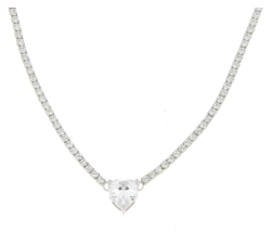 Woman Tennis Necklace White Heart Silver 925