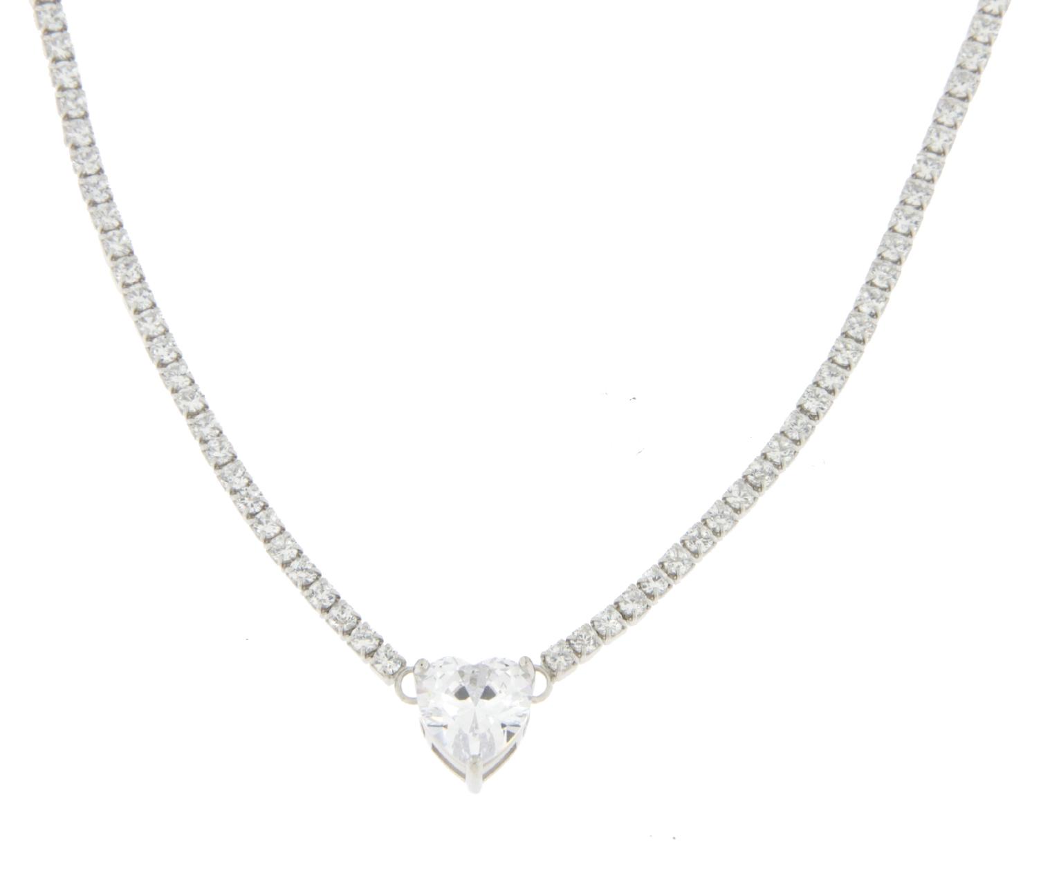 Halskette Damen Tennis Weißes Herz Silber 925 TCBA5
