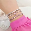 Woman Tennis Bracelet Pink Heart Silver 925