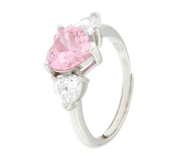 925 Sterling Silver Pink Heart Woman Ring