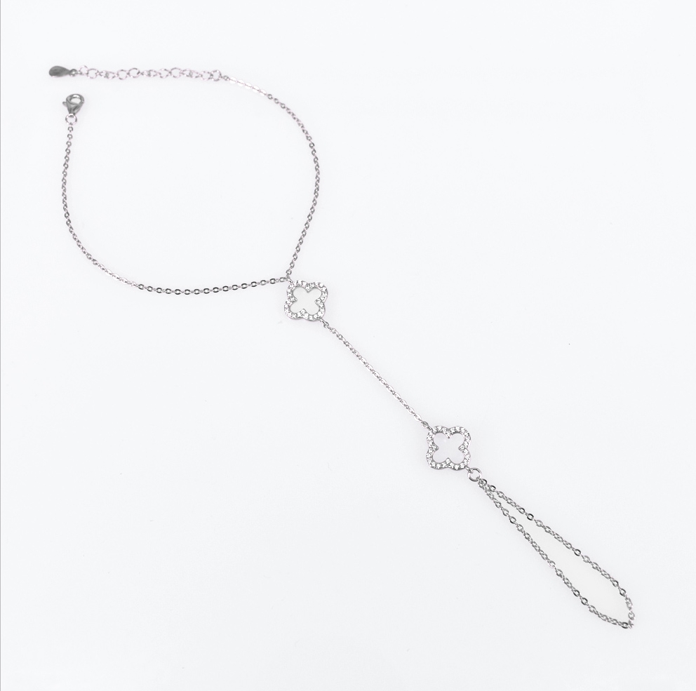 Bracciale Donna Quadrifoglio In Argento 925, Portafortuna Con Catena Regolabile 16+3 Cm