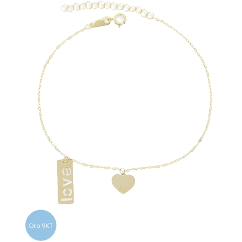 9kt Yellow Gold Love Heart Woman Bracelet