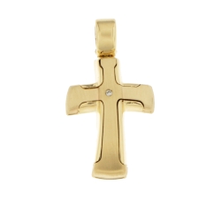 Yellow Gold Men&#39;s Cross with Diamond GL100594