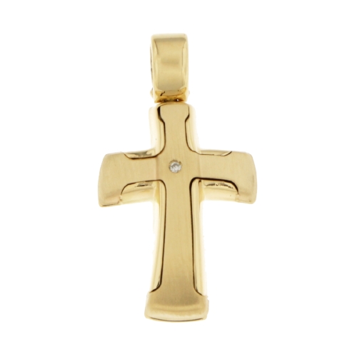 Yellow Gold Men&#39;s Cross with Diamond GL100594