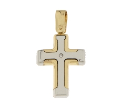 Croce Uomo Oro Giallo Bianco con Diamante GL100595