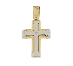 Yellow White Gold Man Cross with Diamond GL100595