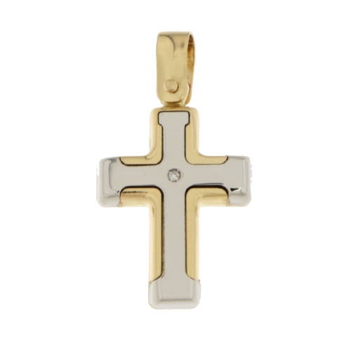 Croce Uomo Oro Giallo Bianco con Diamante GL100595