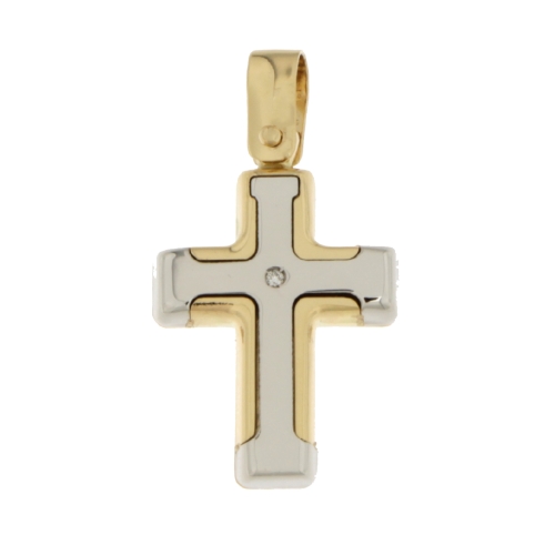 Yellow White Gold Man Cross with Diamond GL100595