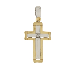 Croce Uomo Oro Giallo Bianco con Diamante GL100596