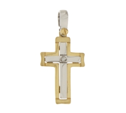 Yellow White Gold Man Cross with Diamond GL100596