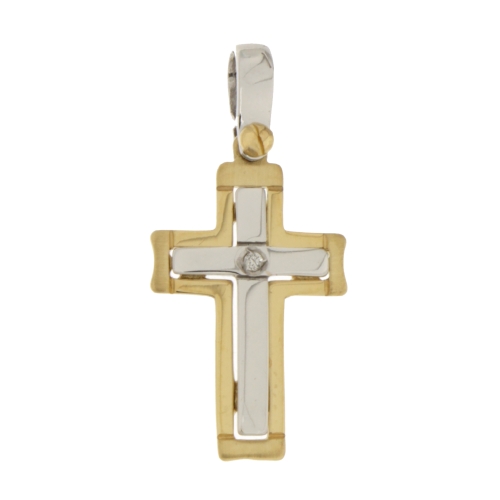 Croce Uomo Oro Giallo Bianco con Diamante GL100596