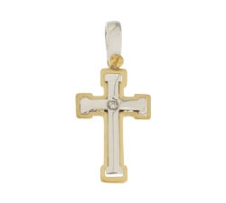 Croce Uomo Oro Giallo Bianco con Diamante GL100597