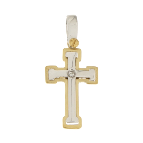 Croce Uomo Oro Giallo Bianco con Diamante GL100597