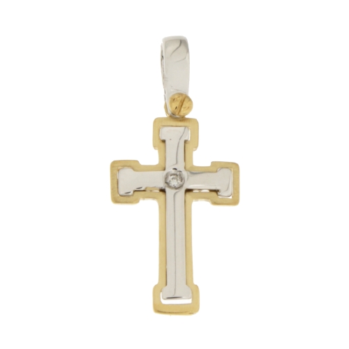 Yellow White Gold Man Cross with Diamond GL100597