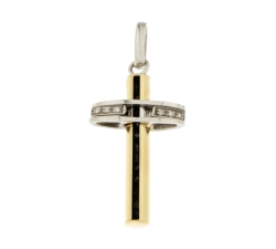 Men&#39;s Cross Yellow White Gold with Diamonds GL100599