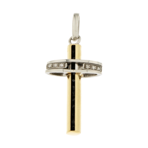 Men&#39;s Cross Yellow White Gold with Diamonds GL100599