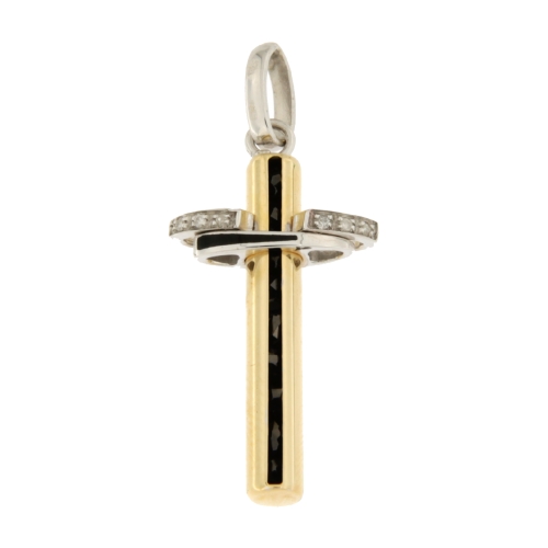 Men&#39;s Cross Yellow White Gold with Diamonds GL100601