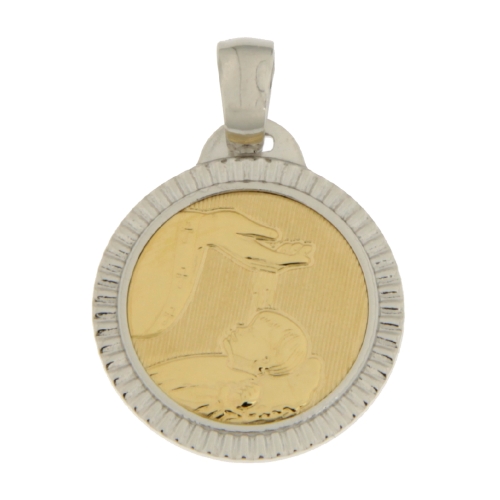Yellow White Gold Baptism Medal Pendant GL100770