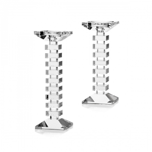 Crystal candlestick Manhattan Line Acca Argenti modern squared shape H cm 29